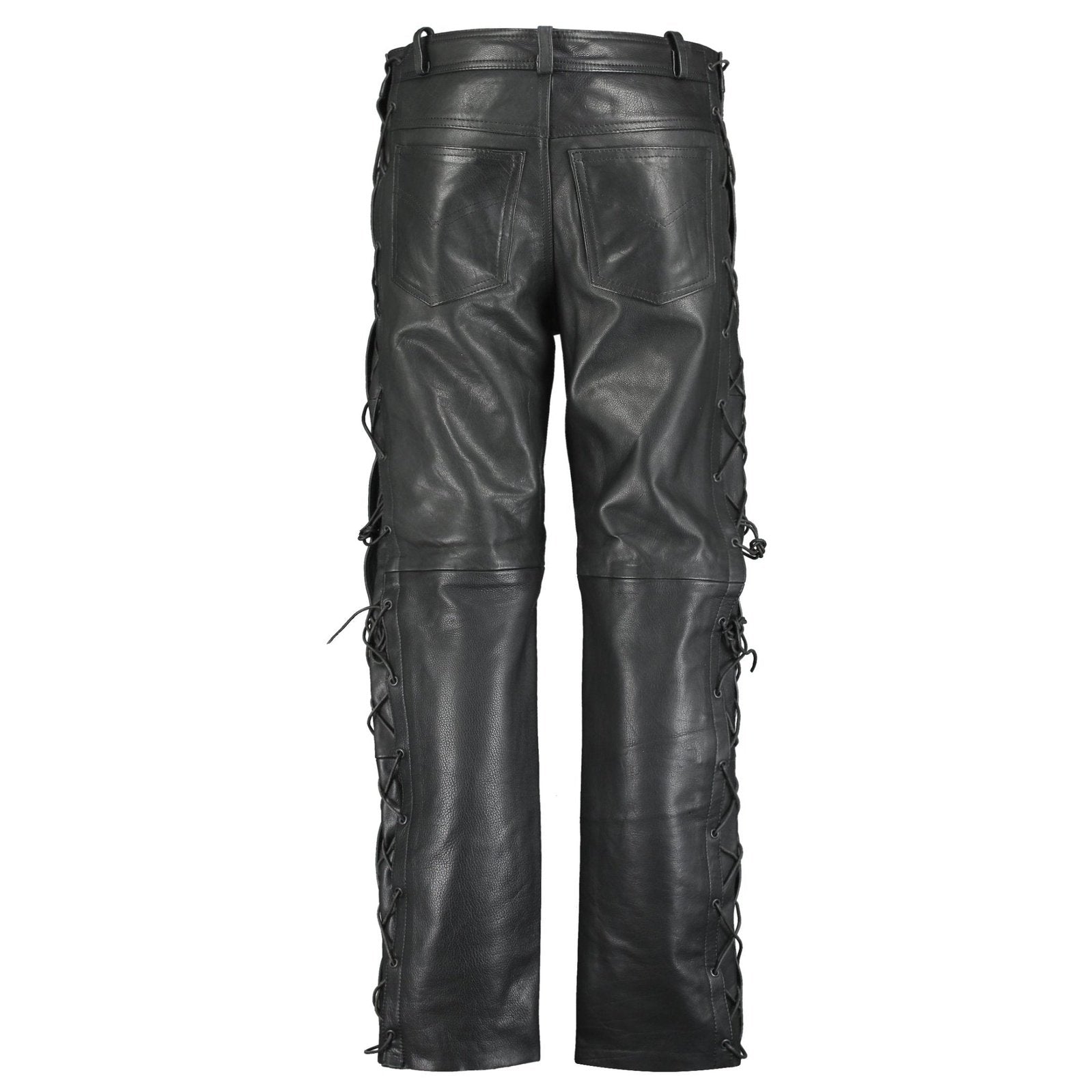 Vintage PESCHLS Lace Up Men's Real Leather Biker Motorcycle store Brown Trousers Pants Size W30