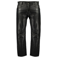 Black Classic Fitted Biker Cowhide Leather Trousers Button Fly -