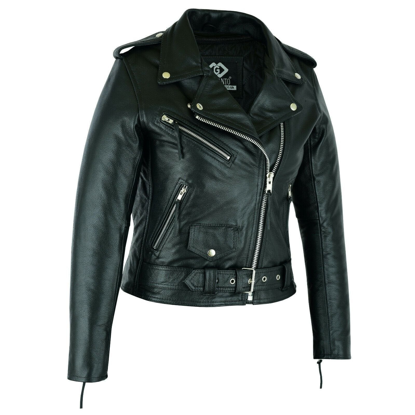 Black Classic Womens Brando Motorcycle Leather Jacket Ladies Biker Cow Vintage Leather