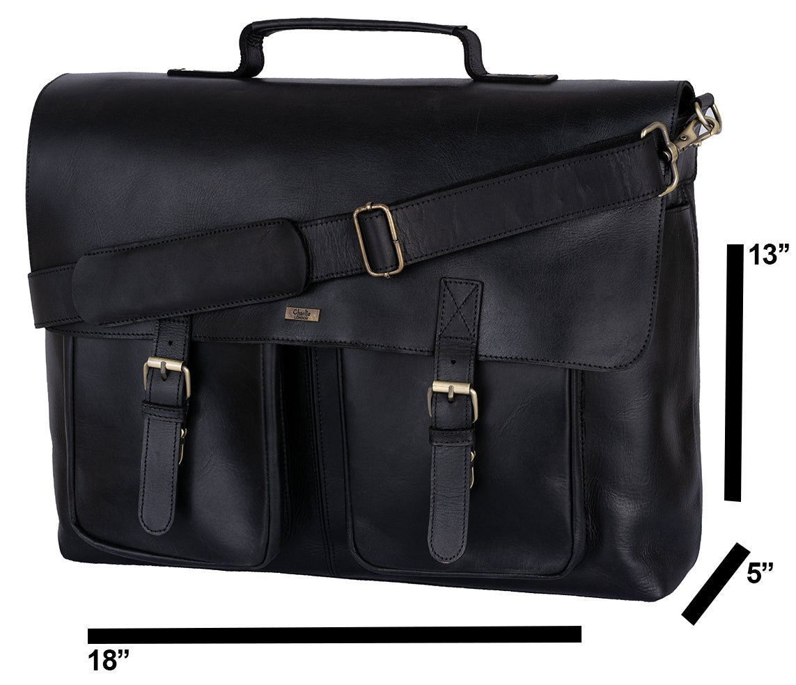 Black Leather briefcase Laptop Messenger Bags for Men Women Office Vintage Leather