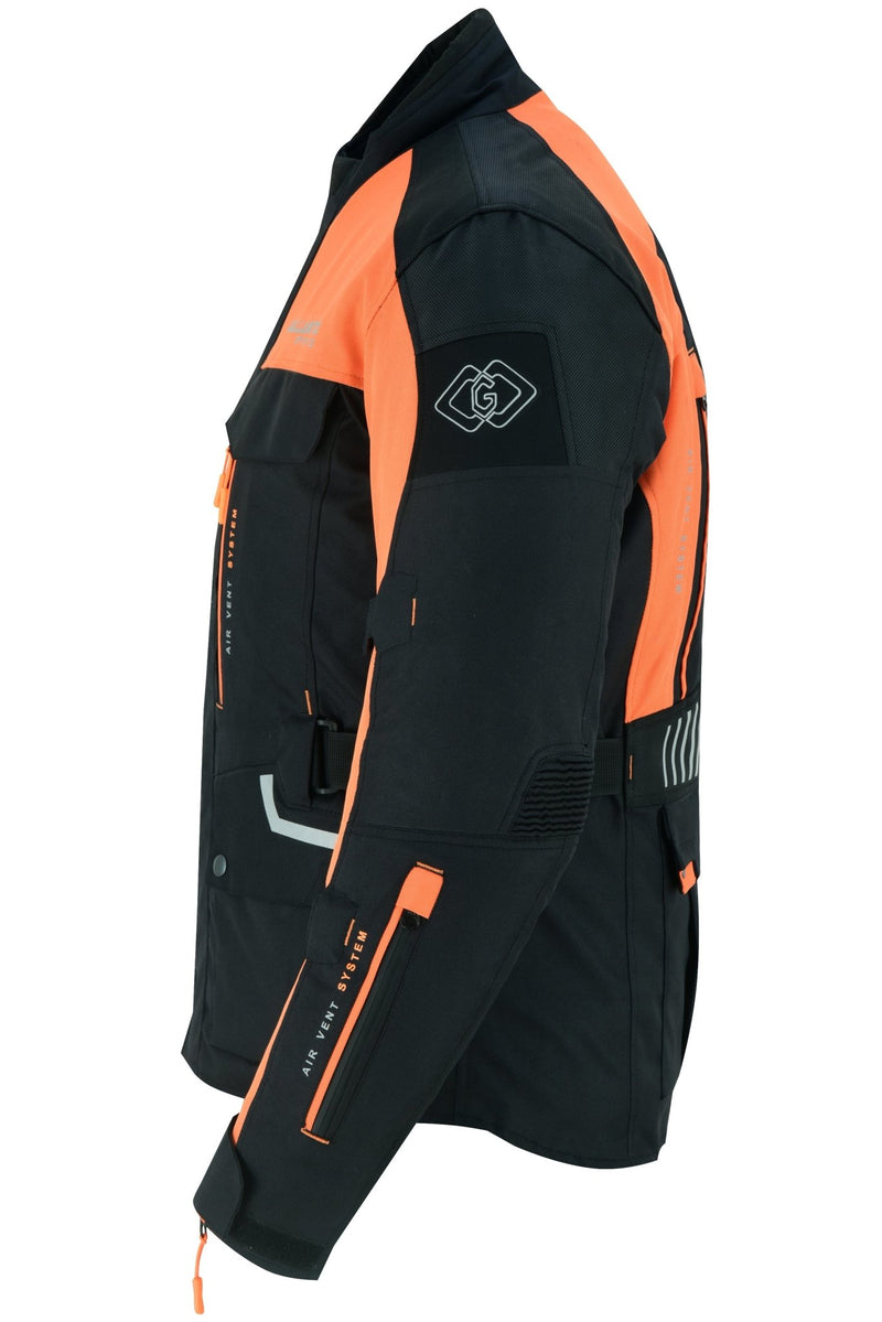 Black & Orange Biker Textile Long Motorcycle Jacket -