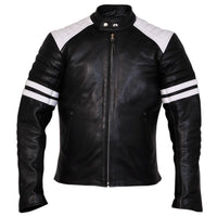 Brad Pitt Black and White Fight Club Cowhide Leather Jacket -