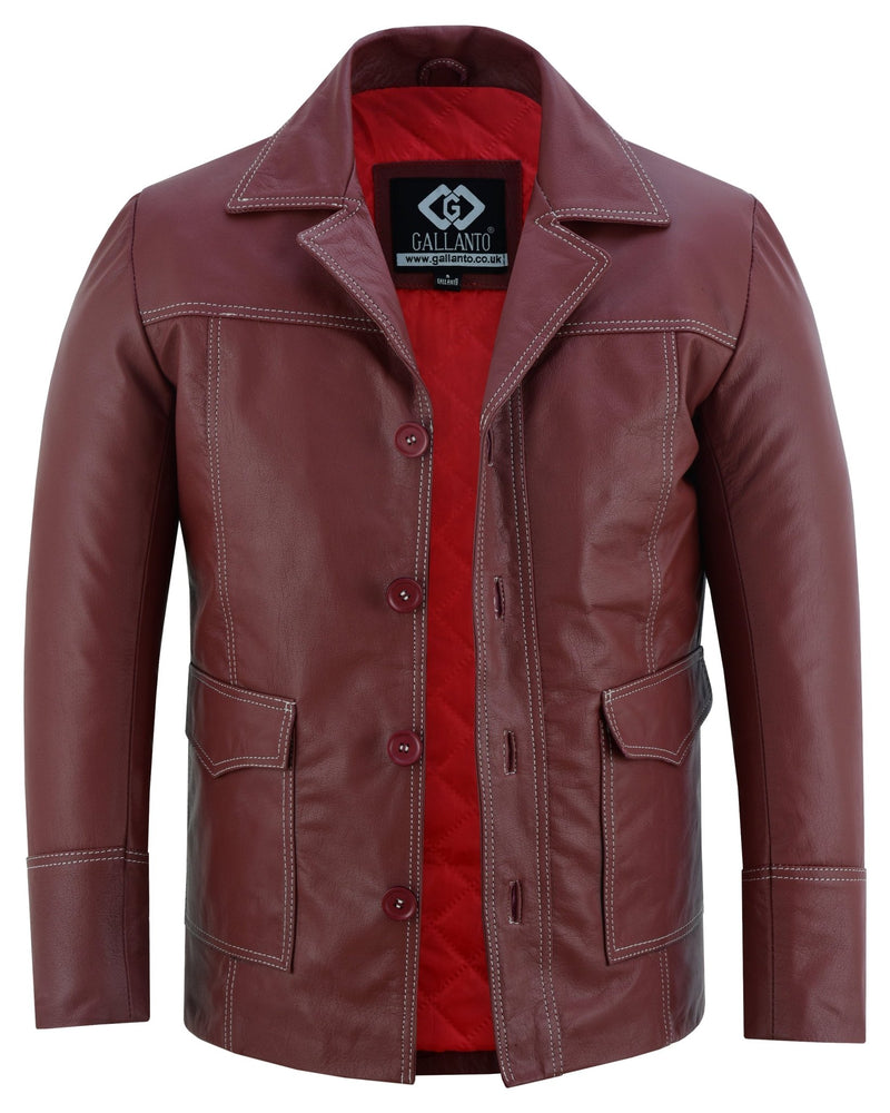 Brad Pitt Fight Club Dark Red Blazer Style Leather Jacket -