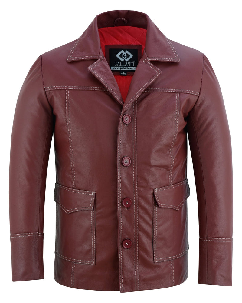 Brad Pitt Fight Club Dark Red Blazer Style Leather Jacket -