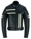 Cafe Racer Black Cruiser Motorcycle Leather Jacket Creme Stripe -