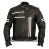 Cafe Racer Black Cruiser Motorcycle Leather Jacket Creme Stripe -