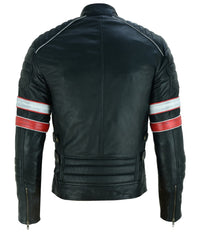 Cafe Racer Striped Black Leather Jacket -