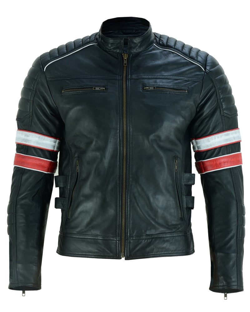 Cafe Racer Striped Black Leather Jacket – Vintage Leather