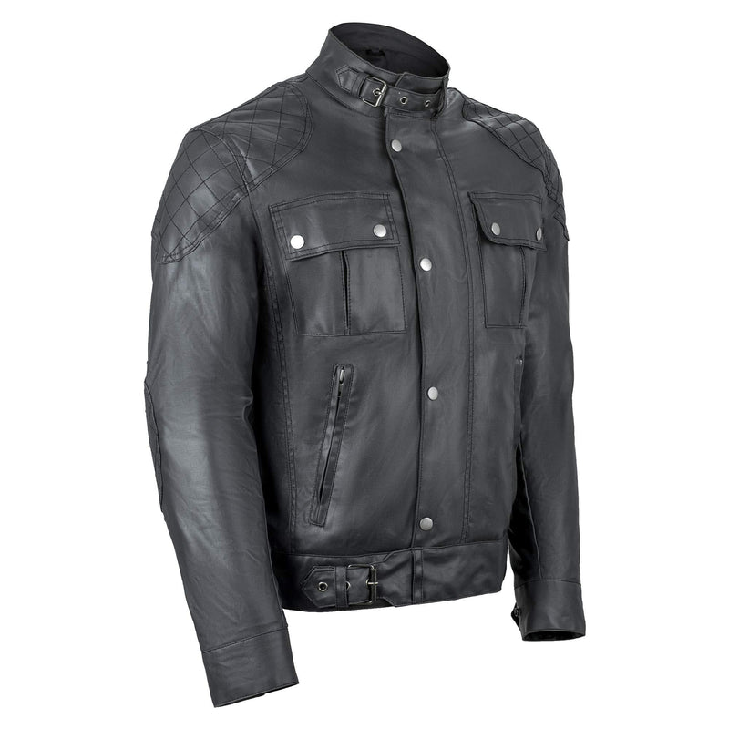 Classic Dark Grey Waxed Cotton Textile Biker Jacket -