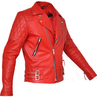 Classic Diamond Bright Red Armoured Motorcycle Biker Leather Jacket -