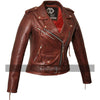 Classic Ladies Red Marlon Brando Motorcycle Leather Jacket -