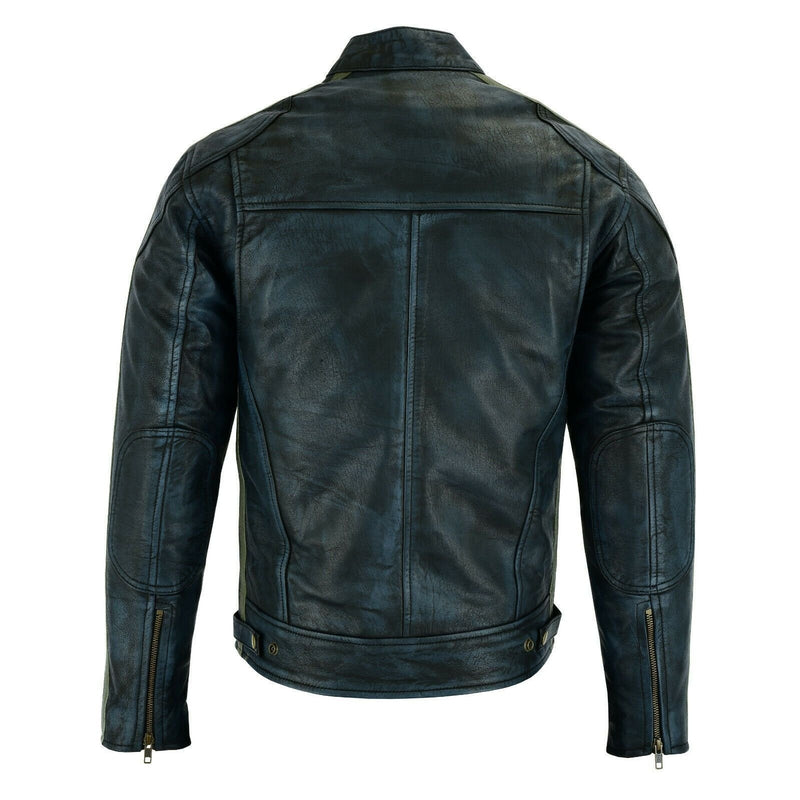 Classic Mens British Black Wax Striped Leather Biker Jacket -