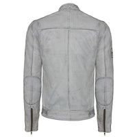 Classic Mens British Grey Motorcycle Leather Jacket With Badges -