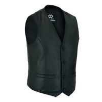 Classic Mens Buttoned Black Leather Waistcoat Vest -