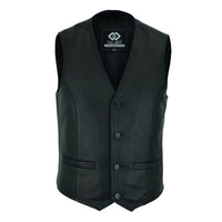 Classic Mens Buttoned Black Leather Waistcoat Vest -