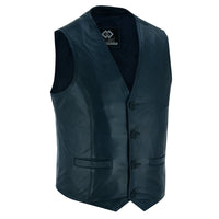 Classic Mens Buttoned Leather Waistcoat Biker Vest in Black, Brown, Tan or Blue -