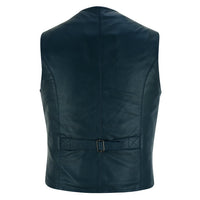 Classic Mens Buttoned Leather Waistcoat Biker Vest in Black, Brown, Tan or Blue -