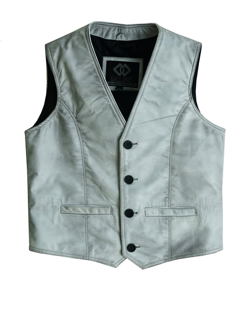 Classic Mens Buttoned Leather Waistcoat Biker Vest in Black, Brown, Tan or Blue -