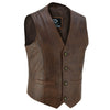 Classic Mens Buttoned Leather Waistcoat Biker Vest in Black or Tan -