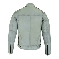 Classic Mens Dirty Grey Motorcycle Leather Jacket Biker Tan and Green stripes -