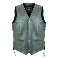 Classic Stonewash Grey Vintage Biker Leather Vest Buttoned -