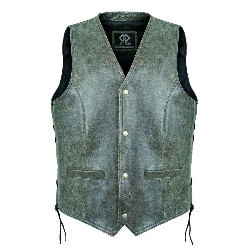 Classic Stonewash Grey Vintage Biker Leather Vest Buttoned -