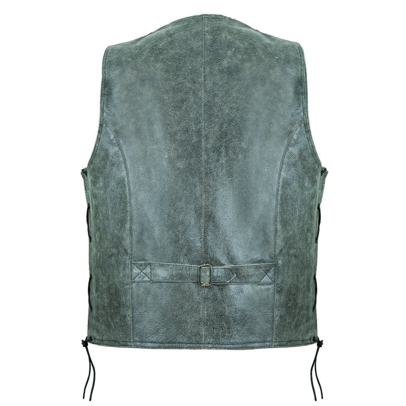 Classic Stonewash Grey Vintage Biker Leather Vest Buttoned -