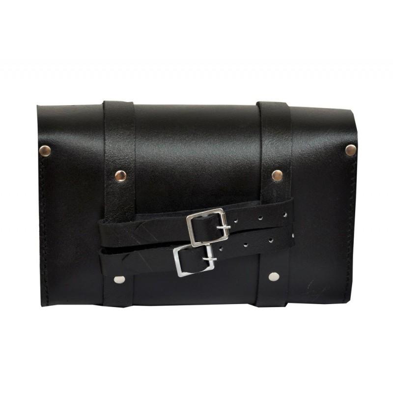 Concho Medium Motorcycle Leather Black Classic Tool Bag -