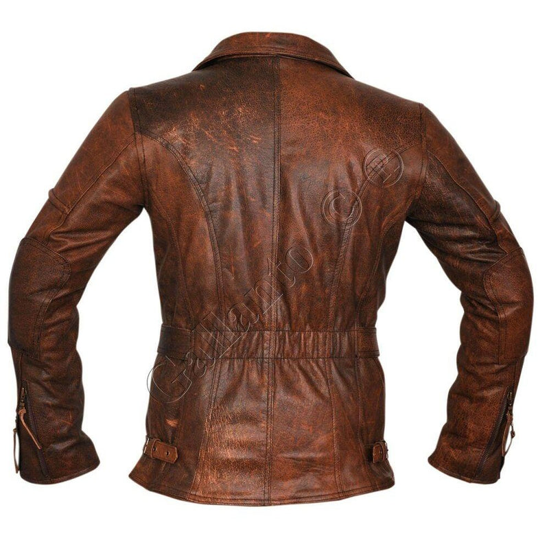 Demi Womens Ladies 3/4 Motorcycle Brown Distressed Vintage Leather Jac
