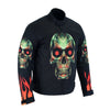 Flames and Skull Black Textile Fabric Motorcycle Biker Jacket -