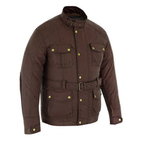 Gallanto Brown Wax Cotton Armoured Motorcycle Biker Long Waterproof Jacket -