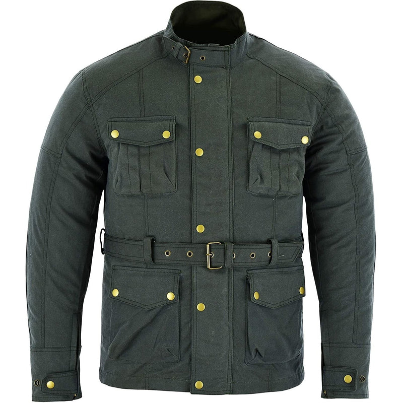 Gallanto Green Wax Cotton Armoured Motorcycle Motorbike Jacket Waterproof -