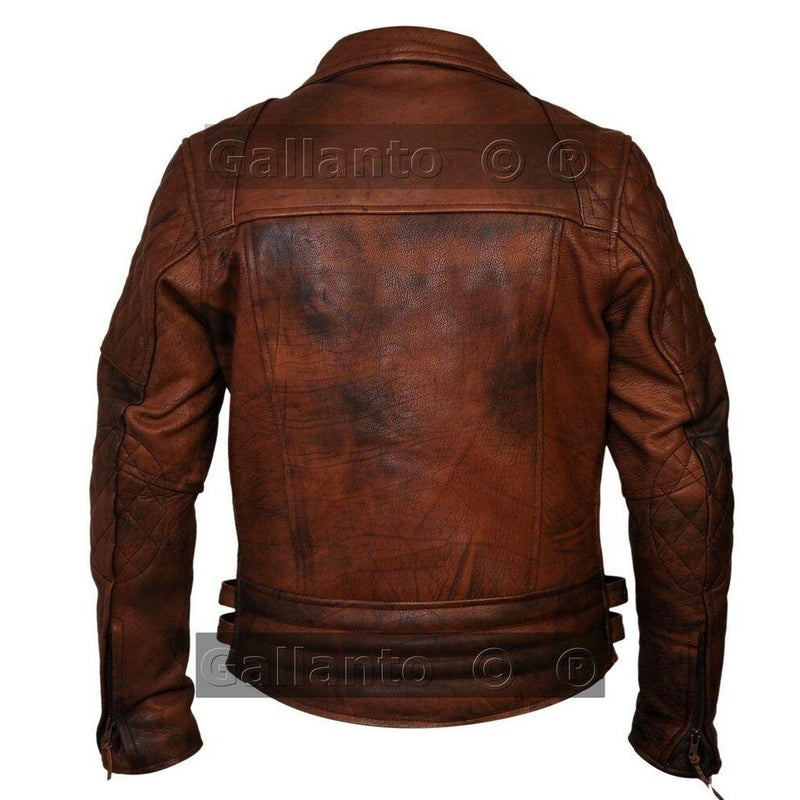 Gallanto Vintage Dark Brown Classic Diamond Armoured Biker Leather Jac ...