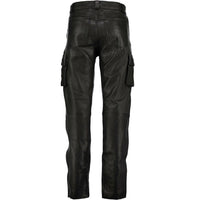 Mens 6 Pockets Jeans Style Black Combat Cargo Leather Trousers Pants -