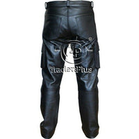 Mens 6 Pockets Jeans Style Black Combat Cargo Leather Trousers Pants -