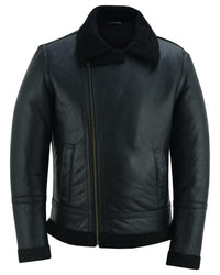 Men's Aviator Style Black Bomber Flying Pilot Fur Jacket -