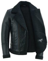 Men's Aviator Style Black Bomber Flying Pilot Fur Jacket -