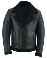 Men's Aviator Style Black Bomber Flying Pilot Fur Jacket -