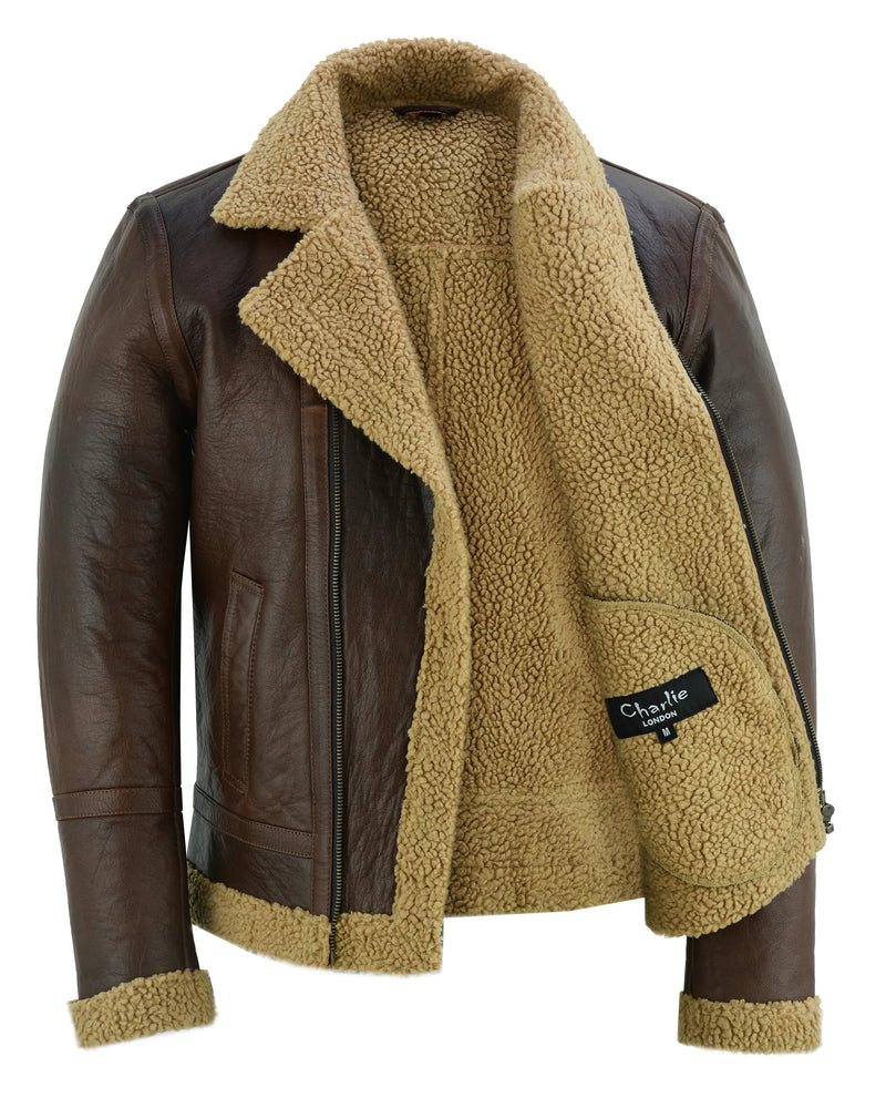 Men's Aviator Style Brown Bomber Flying Pilot Fur Jacket -