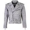 Men's Belted Cross Zip Brando Biker White Leather Jacket -