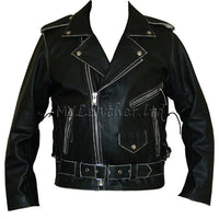 Men's Black Leather USA Eagle Embossed Motorcycle Jacket -