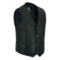 Mens Black Leather Waistcoat Vest with Snap Button -