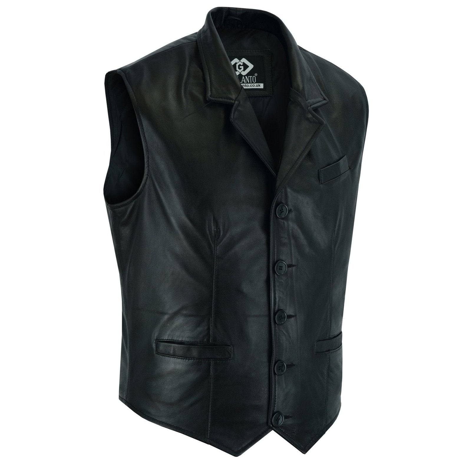 Mens Blazer Style Formal Black Leather Waistcoat Vest