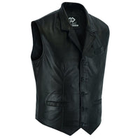 Mens Blazer Style Formal Black Leather Waistcoat Vest -