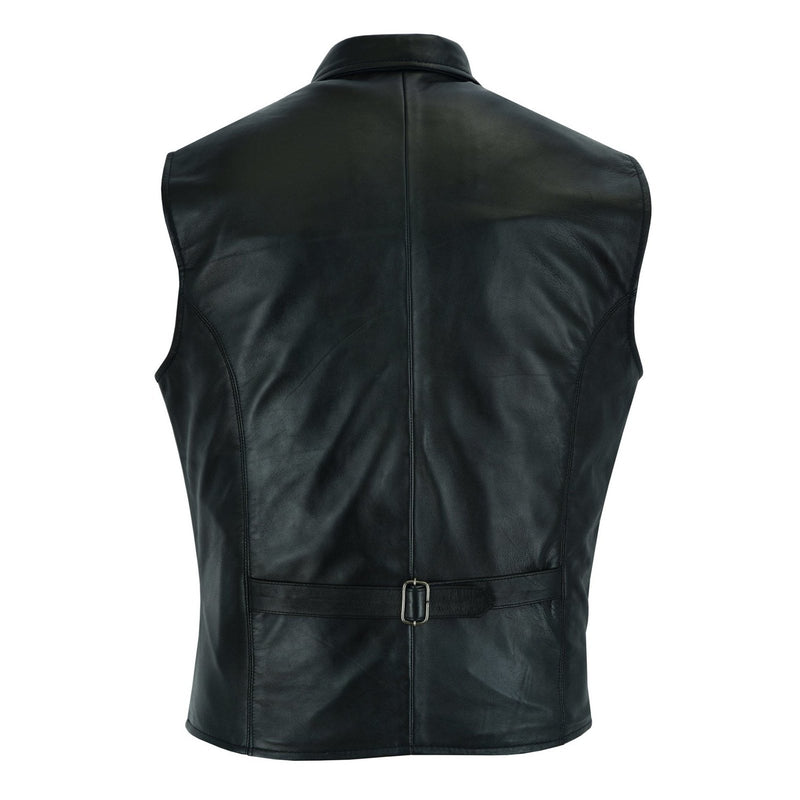 Mens Blazer Style Formal Black Leather Waistcoat Vest -