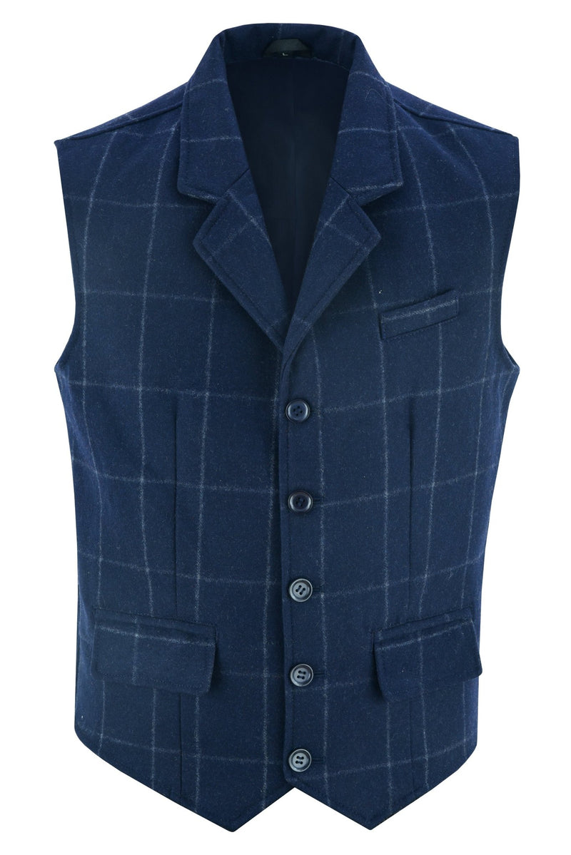 Mens Blazer Style Formal Check Suit Waistcoat Vest Tweed Wool -