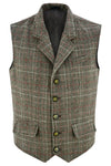 Mens Blazer Style Formal Check Suit Waistcoat Vest Tweed Wool -