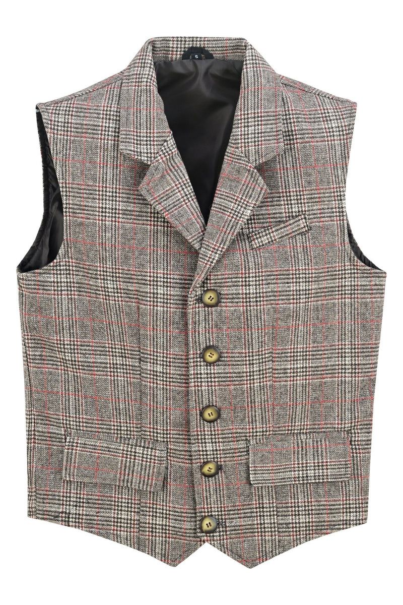 Mens Blazer Style Formal Check Suit Waistcoat Vest Tweed Wool -