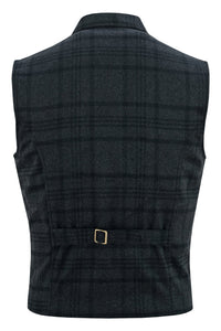 Mens Blazer Style Formal Check Suit Waistcoat Vest Tweed Wool -