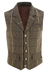 Mens Blazer Style Formal Check Suit Waistcoat Vest Tweed Wool -